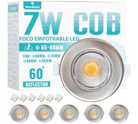 Wondlumi 6X Focos LED Empotrables para Techo 7W COB Ultra Slim Luces Empotradas para Techo Blanco Cálido 3000K, 240V 600lm Focos Redondos Cromados para Baño, Sala, Dormitorio, Recorte Ø65-88mm.