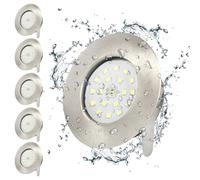 Wondlumi Focos Empotrados de Techo LED, Diseño Ultra Delgado a Prueba de Agua de 5W para Techo, IP44, Downlights de Baño en Cromo Cepillado, 240V, Luz Blanca Fría. Pack de 6