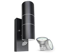 Wondlumi Lámpara de exterior LED negra GU10 lámpara de exterior con interruptor crepuscular Moderna lámpara de pared IP44 230V incl.2x5W bombilla blanco cálido