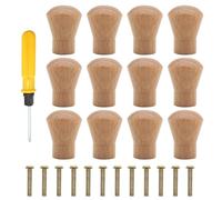 Wondora 12 Piezas Pomos y Tiradores Madera Redondos, Pomo Madera Armarios, Tiradores Madera de Muebles, Destornillador y Tornillos, 23 X 18 mm, Para Armarios, Cajones, Muebles (A)