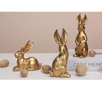 WONDROUS' DECO Figuras de Conejo de Pascua Dorado Brillante de Resina, pequeñas estatuas Decorativas de Conejo de Pascua, Juego de 3, decoración Vintage de Conejo de Pascua para decoración del hogar,