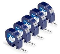 Wonfoucs 91221 Bandas de repuesto para Dymo LetraTag 12 mm x 4 m Cinta de plástico para escritura S0721660 de plástico blanco compatible con Dymo Letratag LT-100H LT-100T LetraTag XR LT-200B, paquete