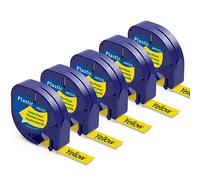 Wonfoucs Compatible con Dymo LetraTag 12 mmx4m negro sobre amarillo 91222 para Dymo Letratag XR Cinta de etiquetas, tag LT-110T LT-110T Plus 200B QX50 2000,pack de 5,A91332-5PK-D