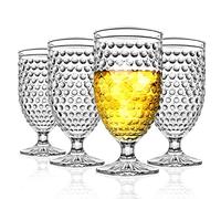 Wongblee Hobnail Copas de vidrio de 16.9 onzas, copas de vino con tallo, vasos vintage para agua, jugo, té helado, juego de 4 (transparente)