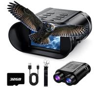 WONGKUO Gafas de visión nocturna - Prismáticos IR 4K HD mejorados de 5 W - Zoom digital 8X, prismáticos recargables con cámara integrada, tarjeta de 32 GB para guardar fotos y videos, linterna para