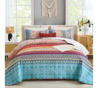 WONGS Bedding Bohemian Quilt Set Full Size, Boho Striped Pattern Quilts Bedspread Set for All Season, Soft Microfiber Coverlet Bedding Set 78"x90"(3 Pieces, Full)