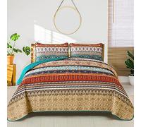 WONGS BEDDING Colcha boho de 240 x 260 cm, 3 piezas, para cama de matrimonio, microfibra, con 2 fundas de almohada de 50 x 75 cm, para dormitorio, como funda de sofá, color marrón