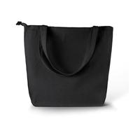 Wonky Line - Bolsa de Lona Grande con Cremallera y Bolsillo Interior 40x45x12cm - Bolsa de Compras Reutilizable de Algodón 280g/m² - Bolsa de Hombro Espaciosa para Mujer - Viajes Trabajo P - Negro