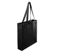 Wonky Line Bolsa Tote de Lona Algodón 300g/m² - Bolso Reutilizable Grande con Fuelles Laterales y Asas Largas 70cm - Bolsa Compra Ecológica Lavable 38x42x10cm - Negro