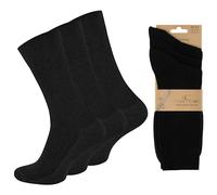 Wonky Line Calcetines 100% Algodón Puro Natural Unisex, Pack 3 Pares, Transpirables Sin Costuras, Parte Superior Suave Sin Presión, Refuerzo en Talón - Negro - 39-42