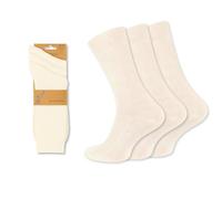 Wonky Line Calcetines 100% Algodón Puro Natural Unisex, Pack 3 Pares, Transpirables Sin Costuras, Parte Superior Suave Sin Presión, Refuerzo en Talón - Natural - 39-42