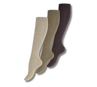 Wonky Line Calcetines altos hasta la rodilla para mujer y niña, de algodón, lisos, 3 pares, sin costuras, con puños cómodos (FR/ES, Números, 39, 42, Regular, Regular, Marrón)