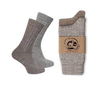 Wonky Line Calcetines de lana de alpaca para hombres y mujeres, 2 pares, punto fino, cálidos, suaves, acogedores, naturales, térmicos (FR/ES, Números, 35, 38, Regular, Regular, Arena&Gris)