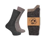 Wonky Line Calcetines de lana de alpaca para hombres y mujeres, 2 pares, punto fino, cálidos, suaves, acogedores, naturales, térmicos (FR/ES, Números, 43, 46, Regular, Regular, Arena&Antracita)