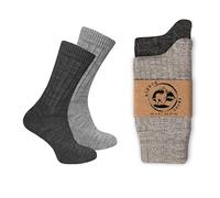 Wonky Line Calcetines de lana de alpaca para hombres y mujeres, 2 pares, punto fino, cálidos, suaves, acogedores, naturales, térmicos (FR/ES, Números, 35, 38, Regular, Regular, Gris&Antracita)