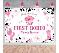 Wonmelody 7 telón de fondo de 5 pies para decoración de fiesta de vaquera con texto en inglés "This Ain't My First Rodeo It's My Second Decor Cowgirl", decoración de 2º cumpleaños, diseño de vaquera