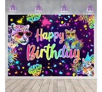 Wonmelody 7 telón de fondo de cumpleaños de leopardo de 5 pies, decoración de fiesta de guepardo, fondo de fotografía de leopardo arcoíris neón, safari, guepardo salvaje, feliz cumpleaños, sesión de