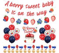 Wonmelody Berry Sweet Baby Shower Decor A Berry Sweet Baby is on the Way Banner Decor Strawberry and Blueberry Baby Shower Decor Balloon Berry Cupcake Topper Berry Berry Garland for Fruit Berry Baby