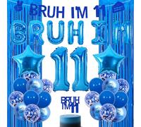 Wonmelody Blue Bruh It's My 11th Birthday Decor Bruh It's My 11th Birthday Balloon Banner Bro I'm 11 Cake Topper Blue Star Balloon Foil Flecos Funny Happy Bday Suministros para cumpleaños de 11 años