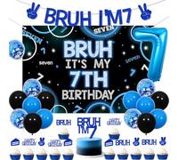 Wonmelody Blue Bruh It's My 7th Birthday Decor Bruh It's My 7th Birthday telón de fondo Banner Bro I'm 7 Cake Cupcake Topper Funny Seventh Bday Supplies for 7 Year Old Boy