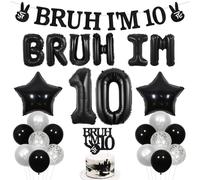 Wonmelody Bruh It's My Birthday Decor Black Bruh I'm 10 Birthday Decor Balloon Banner Bro I'm 10 Cake Topper Star Balloon Peace Out Single Digits Funny Happy 10th Bday Supplies for Teen Boy 10th Party
