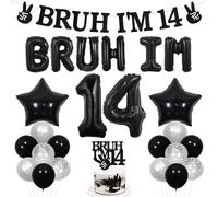 Wonmelody Bruh It's My Birthday Decor Black Bruh I'm 14 Birthday Decor Balloon Banner Bro I'm 14 Cake Topper Star Balloon Cheers to 14th Years Funny Happy Decimocuarto Suministros para adolescentes y