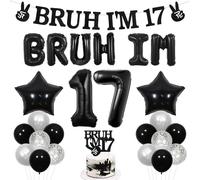 Wonmelody Bruh It's My Birthday Decor Black Bruh I'm 17 Birthday Decor Balloon Banner Bro I'm 17 Cake Topper Star Balloon Cheers to 17th Years Funny Happy 17th Bday Supplies for Teen Boy 17th Party