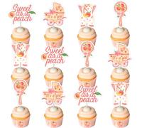 Wonmelody Decoración de baby shower de melocotón para niña, dulce como un melocotón, decoración para cupcakes con texto en inglés "A Sweet Little Peach is on the Way", decoración de baby shower,