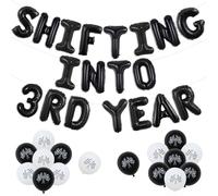 Wonmelody Decoración de fiesta de tercer cumpleaños de coche de carreras, decoración de cumpleaños de tercer año, pancarta de globo negro, globo a cuadros, motocicleta, carreras, suministros de tercer