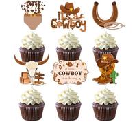 Wonmelody Decoración de pastel de vaquero para baby shower, decoración de pastel de vaquero occidental It'S A Cowboy Cupcake Toppers Wild West Party A Little Cowboy Is On The Way Decoraciones