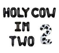 Wonmelody Decoraciones de segundo cumpleaños con temática de vaca, vaca santa, soy dos, pancarta de vaca para fiesta de segundo cumpleaños, suministros de fiesta de cumpleaños número 2, globos de