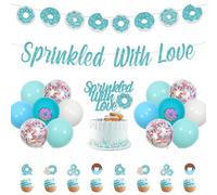 Wonmelody Donut-Streusel-Babyparty-Dekorationen, mit Liebe besprenkelt, Banner, Kuchenaufsatz, Donut-Themen-Girlanden-Set, Donut-Babyparty-Dekoration, Donut-Ballon, blauer Donut, Willkommens-