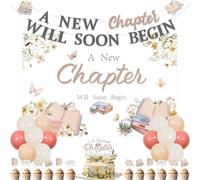 Wonmelody Storybook Baby Shower Decor Girl A New Chapter Will Soon Begin telón de fondo Banner Boho Wildflower Storybook Cake Topper Book Club Suministros para fiesta temática de libros, lectura, baby