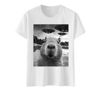 Wonmen's Divertida camiseta gráfica Capybara Selfie con OVNIs extraña camiseta peto mujer, Blanco, L