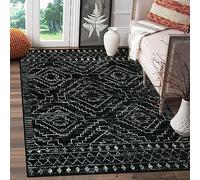 Wonnitar Alfombra marroquí de 3 x 5 pies, Alfombra pequeña Lavable Negra para Dormitorio, Antideslizante, geométrica, Tribal, Alfombra de Entrada Bohemia, rústica, Suave, de Pelo bajo, para baño,