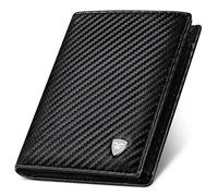 WONSEFOO Cartera Hombre | con RIFD Protección | 7 Tarjeteros | 1 Ventana de Identificación | 2 Compartimentos para Billetes | Regalo para Hombres | Color Negro (12 x 10 x 2 cm)