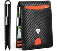 WONSEFOO Cartera para Hombre Slim de Fibra de Carbono con Bloqueo RFID, con Ranuras para Tarjetas de Crédito, Clip para Billetes, Cartera Minimalista Bi-Fold con Caja de Regalo - Negro.