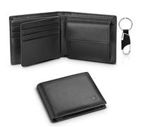 WONSEFOO Carteras Hombre, Billetera Bifold Delgada con RFID, 10 Ranuras para Tarjetas (Incluye ID), 2 Ranuras para Billetes, 1 Bolsillo para Monedas, 1 Llavero, 1 Caja de Regalo (Negro)