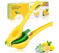 WONSEFOO Exprimidor de Limón, Exprimidor Manual de Aleación de Aluminio 2 en 1, Exprimidor Manual, Exprimidor Manual para Jugo de Limón, Naranja etc, Anti-cáustico Apto para Lavavajillas, Amarillo