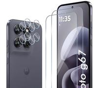 Wonsoso Protector de pantalla para Motorola Moto G67/G77, paquete de 2 protectores de pantalla de vidrio templado y 2 protectores de lente de cámara, película protectora HD transparente de dureza 9H