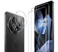 Wonsoso Protector de pantalla para OnePlus 13, paquete de 2 películas protectoras de borde curvado 3D de alta calidad y 2 protectores de lente de cámara, HD transparente, dureza 9H, cobertura completa