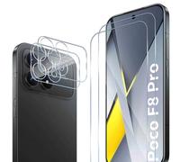 Wonsoso Protector de pantalla para Xiaomi Poco F8 Pro 5G, paquete de 2 protectores de pantalla de vidrio templado y 2 protectores de lente de cámara, película protectora HD transparente de dureza 9H