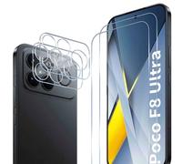 Wonsoso Protector de pantalla para Xiaomi Poco F8 Ultra 5G, paquete de 2 protectores de pantalla de vidrio templado y 2 protectores de lente de cámara, película protectora HD transparente de dureza 9H