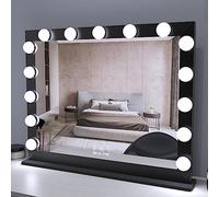 WONSTART Espejo Hollywood de Maquillaje con Luz LED,Profesional Espejo Tocador Grande de Pared o Espejo de Mesa 3 Modos de Color y Brillo Ajustable,10x Espejo de Aumento(70x55CM,Negro)