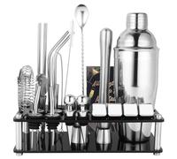 Wonsunte Set para Preparar Cócteles Coctelera Boston de Acero Inoxidable de 750 ml Herramienta para Coctelería de Barman con Recetario para Preparar Bebidas en Casa Bar o Fiesta