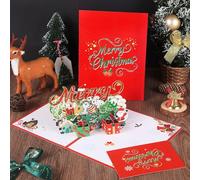 Wonvify Tarjetas de Navidad, tarjeta de Navidad 3D con diseño pop up, tarjeta de felicitación festiva, Merry Christmas Cards con sobre incluido