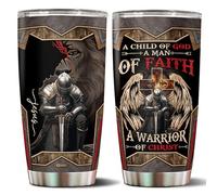 WONWIX Vaso de acero inoxidable con tapa, diseño de guerrero de Jesús con texto en inglés "A Child of God Man of Faith Warrior of Chirst Jesus"