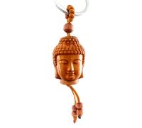 WOO MANTO 1 llavero de madera de Buda, regalo budista para mujeres y hombres, marrón, 13 cm