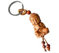 WOO MANTO 1 llavero de madera de Buda, regalo budista para mujeres y hombres, marrón, 13 cm