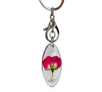 WOO MANTO Baby Rose & Queen Anne's Lace Llavero - Flores silvestres reales en resina epoxi gota con anillo de acero inoxidable y mosquetón